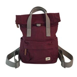 Roka London Bag Company Maroon Backpack Rucksack Gray Straps Medium Roll Top